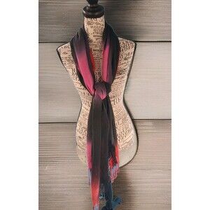 Women Scarf Gauzy Black Purple Goth Whimsy Fairy Fringe Rectangular Halloween